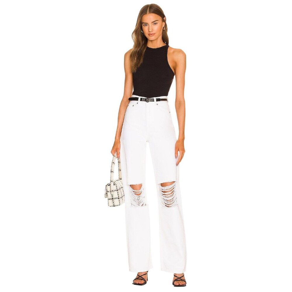 Dr. Denim Echo Wide Leg Jeans in White Ripped 25/32 New Womens Denim Pants